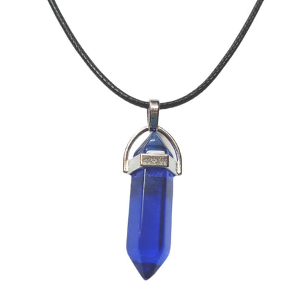 Bullet Shape Healing Stones with Black Paracord Necklace - Blue Crystal