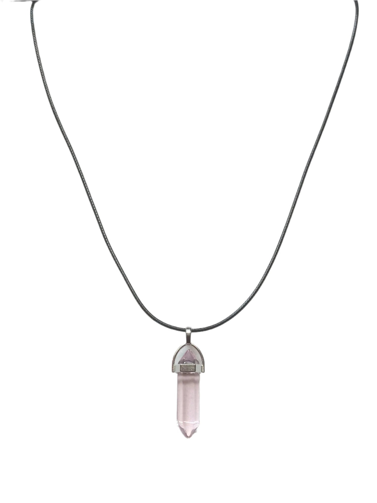 Bullet Shape Healing Stones with Black Paracord Necklace - Rose Quartz