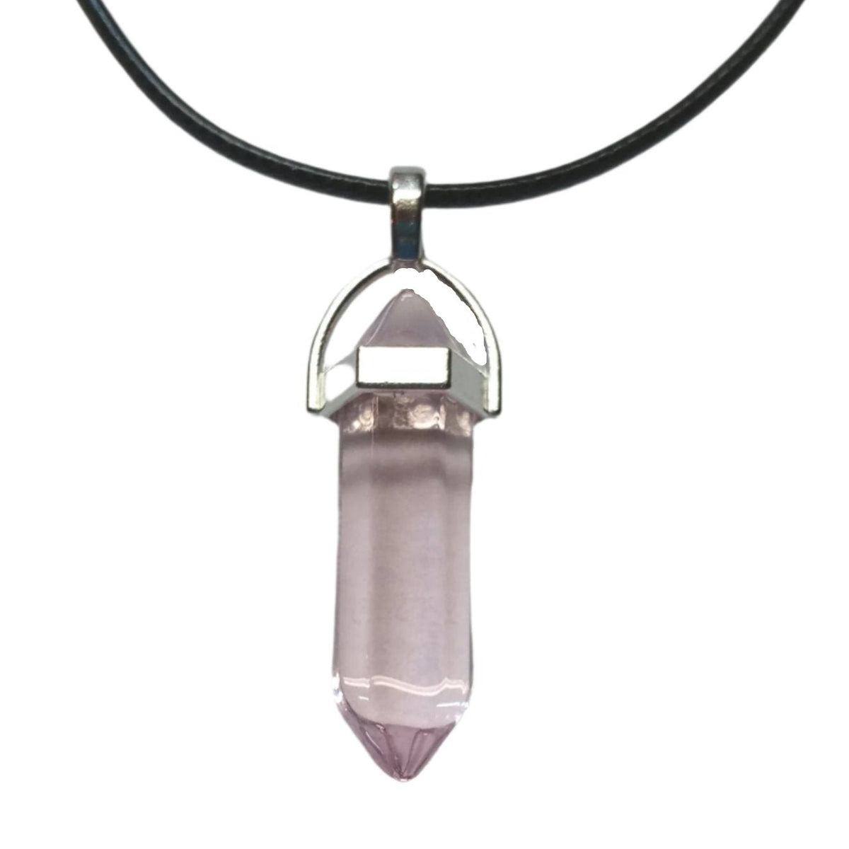 Bullet Shape Healing Stones with Black Paracord Necklace - Rose Quartz