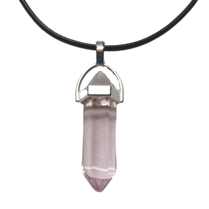 Bullet Shape Healing Stones with Black Paracord Necklace - Rose Quartz