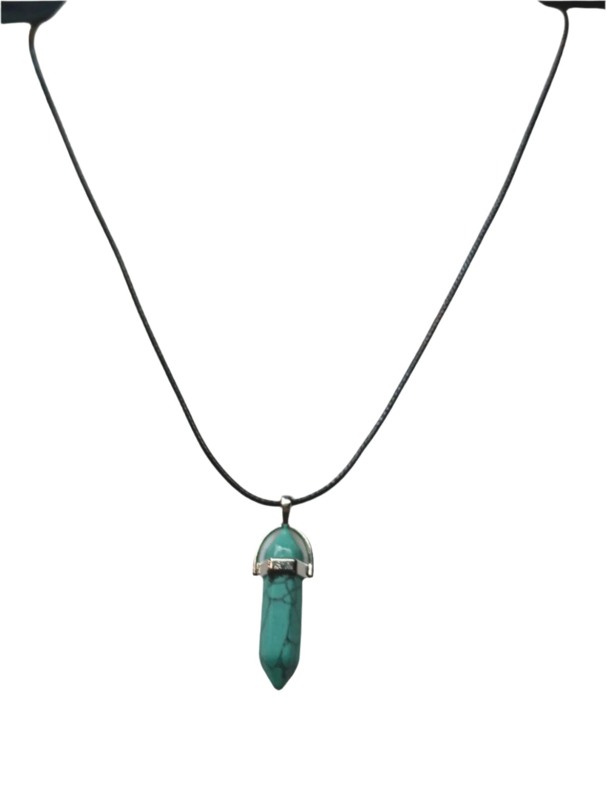 Bullet Shape Healing Stones with Black Paracord Necklace - Green Howlite