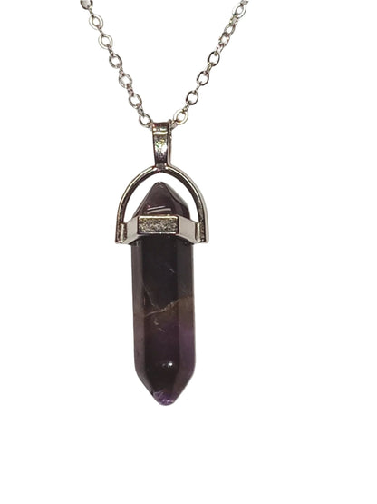 Bullet Shape Healing Stones with Black Paracord Necklace - Amethyst