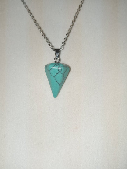 Natural Turquoise Stone on Silver Chain Necklace - Turquoise