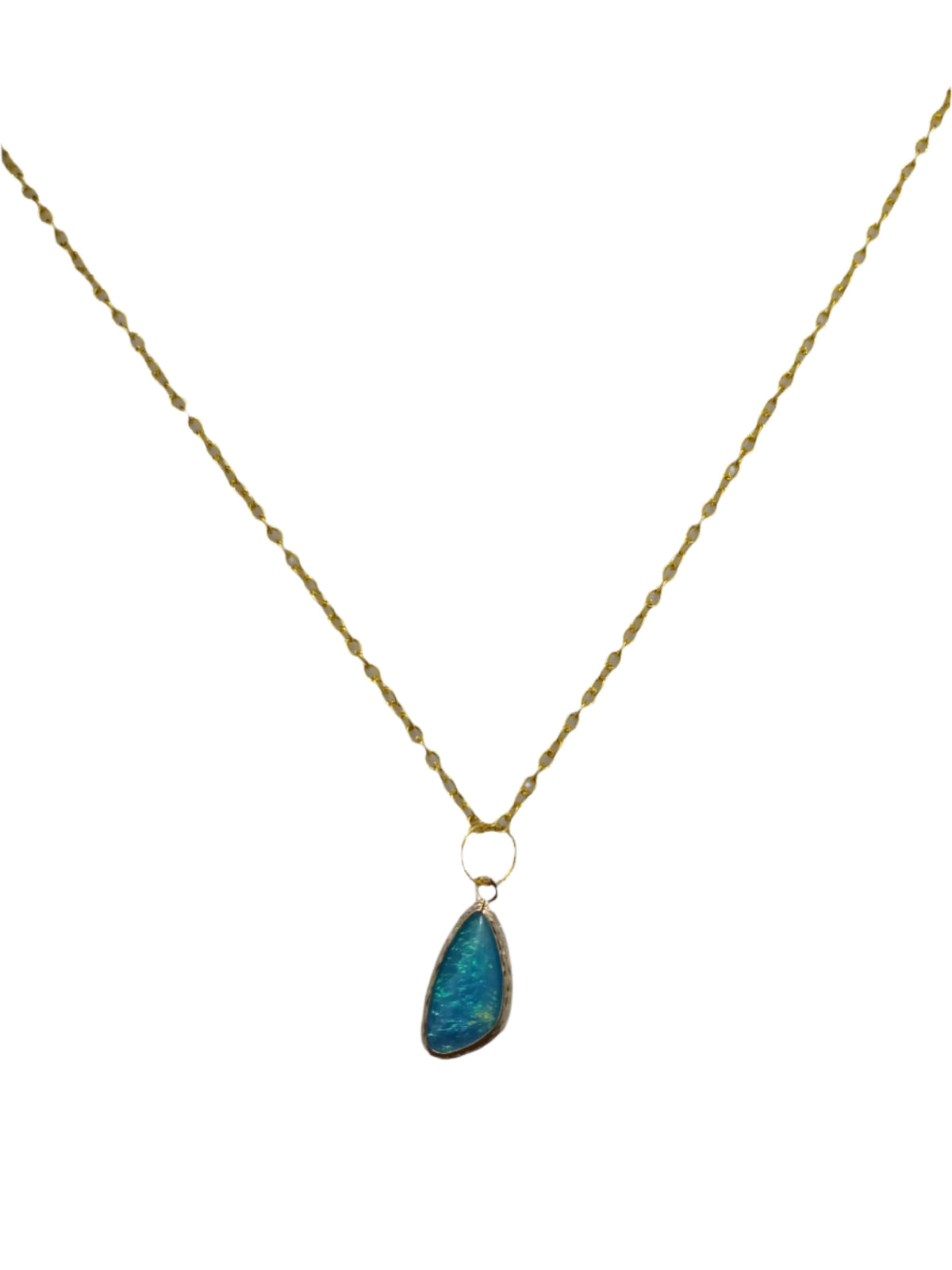 Blue Fire Opal on Chain Necklace