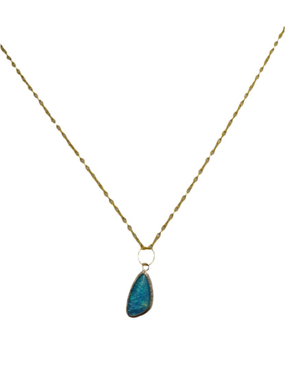 Blue Fire Opal on Chain Necklace