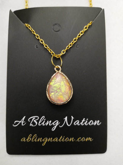 Fire Opal on Chain Necklace
